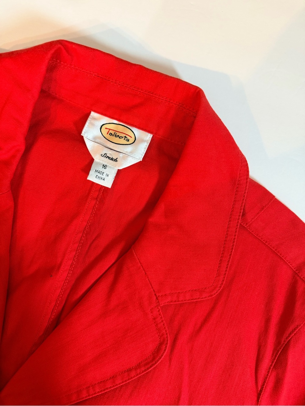 Talbots Button Up Blazer Jacket Size 16 Red Stretch Cotton